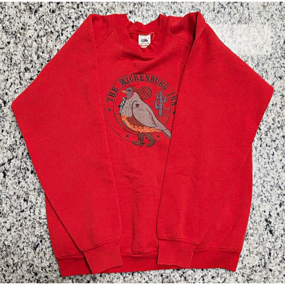 Fruit of the Loom Men's XL Red Crewneck Pullover Fleece Bird Logo Graphic